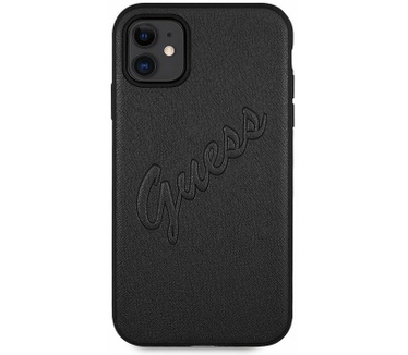 Guess Saffiano Vintage Hard Case - Apple iPhone 11 (6.1") - Zwart Zwart