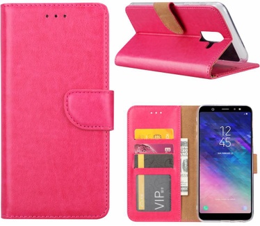 Luxe Lederen Bookcase hoesje voor de Samsung Galaxy A6 Plus 2018 - Roze (Samsung Galaxy A6 Plus 2018) Roze