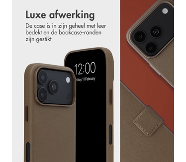 Accezz Leather Bookcase 2-in-1 met MagSafe voor de Apple iPhone 18 Pro / 17 Pro - Coffee Brown