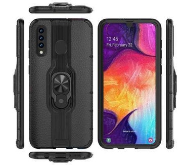 qMust Samsung Galaxy A20 Ring Holder Rugged TPU Case - Zwart