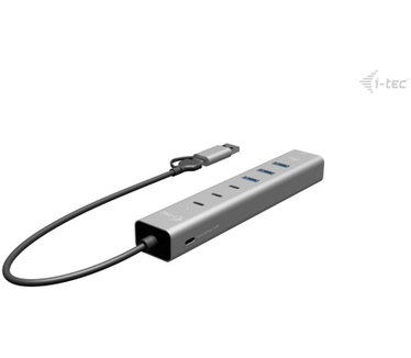 i-tec USB-C/USB-A Metal HUB 6 port (3x USB-C, 3x USB-A), LAN, Power Delivery 85W