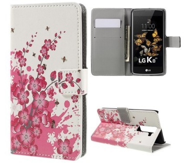 qMust LG K8 Wallet Case - hoesje met stand - Pink Blossom
