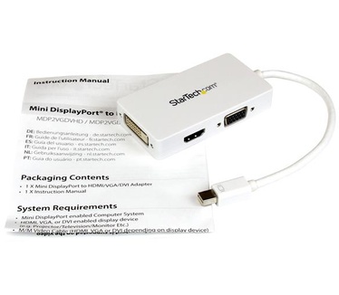 Startech.com A/V-reisadapter: 3-in-1 Mini DisplayPort naar VGA DVI- of HDMI-converter   wit