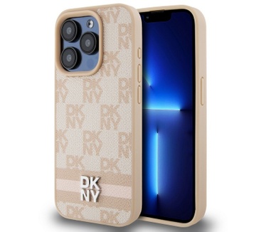 DKNY Checkered Printed Stripe Back Case - iPhone 15 Pro - Roze Roze