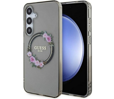 Guess Flowers Wreath Back Case - Samsung Galaxy S24 - Zwart Zwart