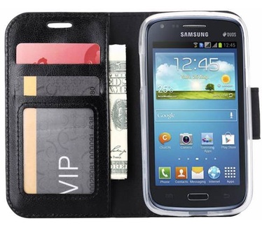 Luxe Lederen Bookcase hoesje voor de Samsung Galaxy Core I8260 - Zwart (Samsung Galaxy Core I8260) Zwart