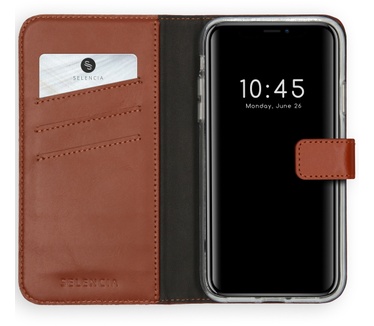 Selencia Echt Lederen Bookcase iPhone 11 - Lichtbruin