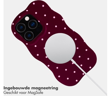 Selencia Vivid Wavy Backcover met MagSafe voor de Apple iPhone 16 Pro - Happy Dots Burgundy