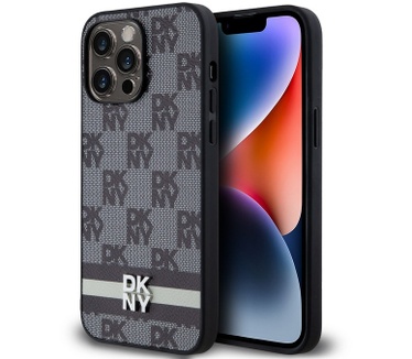 DKNY Checkered Printed Stripe Back Case - iPhone 15 Pro Max Zwart Zwart