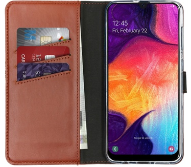 Selencia Echt Lederen Bookcase Samsung Galaxy A50 / A30s - Lichtbruin
