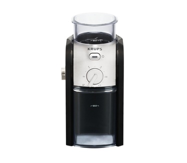 Krups GVX212 koffiemolen met vermalingsafstelling en kopje-selectiefunctie en roestvrijstalen platte braam, 227 gram, Zwart