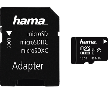 Hama microSDHC Class 10 UHS-I 80MB/s + SD-adapter 16GB