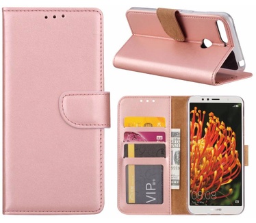 Luxe Lederen Bookcase hoesje voor de Huawei Y6 2018 - Metallic Roze (Huawei Y6 2018) Rosé Goud
