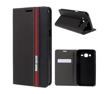 qMust Samsung Galaxy J5 Wallet Case - TPU binnenwerk - Red striping