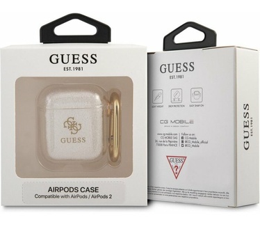 Guess 4G TPU Glitter Case voor Apple Airpods 1 & 2 - Transparant