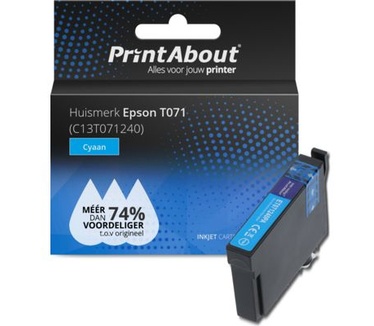 PrintAbout Huismerk Epson T071 (C13T071240) Inktcartridge Cyaan
