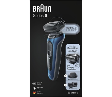 Braun Series 6 60-B1500s Elektrisch Scheerapparaat Met Baardtrimmer, Blauw