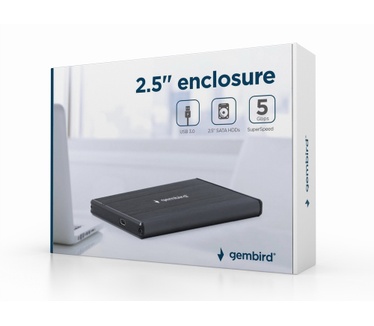 Gembird USB 3.0 2.5'' enclosure, brushed aluminum Zwart