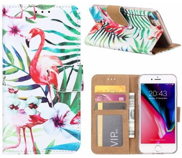Flamingo print lederen Bookcase hoesje voor de Apple iPhone 7 - Wit (Apple iPhone 7) Wit