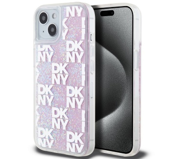 DKNY DKNY Liquid Glitter Checkered Back Case - iPhone 15 (6.1") - Roze Roze