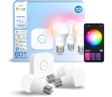 Philips Essential starter kit: 3 slimme E27 lampen (806 lm)