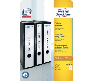 Avery Ordnerrugetiketten, wit, 61,0 x 297,0 mm, permanent klevend