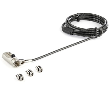 Startech.com 2m Universeel Laptop Kabelslot met 4-cijfer Combinatieslot 3-in-1 Security Lock voor apparaten met K-Slot, Nano K-Slot of Noble Wedge Slot Anti-Diefstal Stalen Kabel