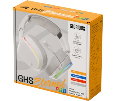 Glorious Glorious GHS Eternal RGB - Stereo RGB headset voor pc, PS5, PS4, Switch - Custom-tuned, gekantelde drivers, verstelbare, kristalheldere, afneembare mic, USB-C - Duurzaam, dag/nacht comfort - Wit