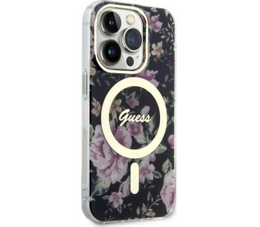 Guess Flower MagSafe Back Case - iPhone 14 Pro Max (6.7") - Zwart Zwart