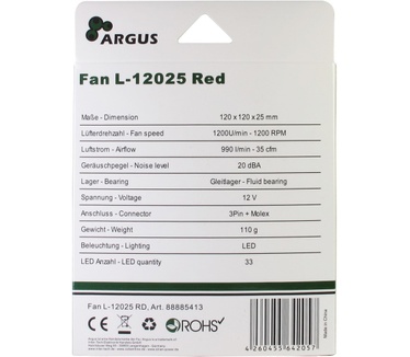 Inter-Tech L-12025 Rood, 120mm