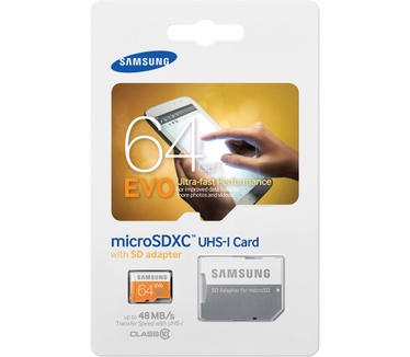 Samsung Evo microSDXC 64GB + USB-adapter