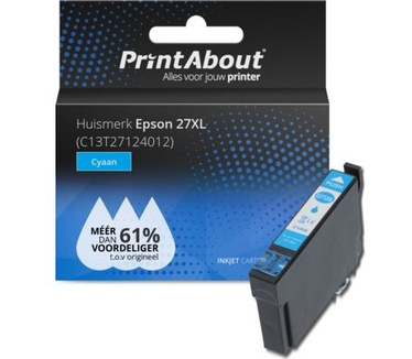 PrintAbout Huismerk Epson 27XL (C13T27124012) Inktcartridge Cyaan Hoge capaciteit