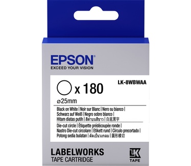 Epson -etikettencassette voorgesneden cirkel LK-8WBWAA, zwart/wit D25 mm (180 etiketten)