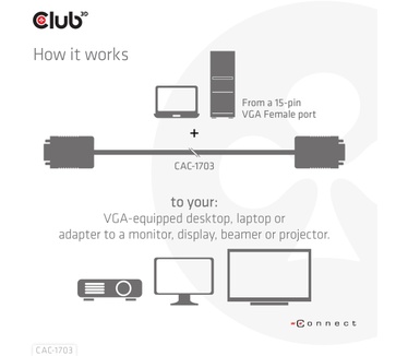 Club 3D VGA Cable Bidirectional M/M 3m/9.84ft 28AWG