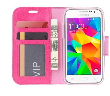 Luxe Lederen Bookcase hoesje voor de Samsung Galaxy Core Prime G360 - Roze (Samsung Galaxy Core Prime G360) Roze