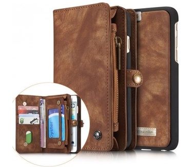 Caseme iphone 6/6S Luxe Lederen Portemonnee Hoesje - uitneembaar met backcover (bruin)