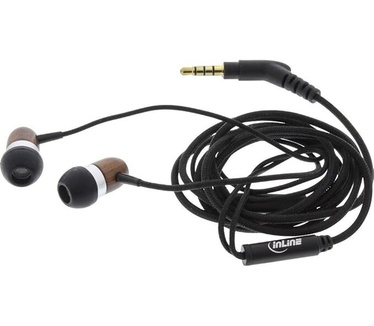 InLine ® woodin-Ear, in-ear headset met kabelmicrofoon en functieknop, walnoot