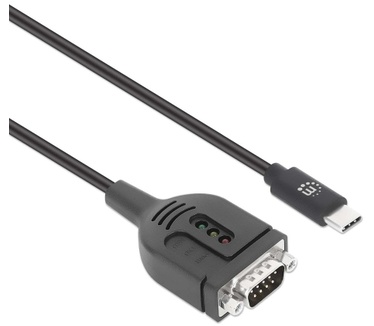 Manhattan USB-C naar seriële converterkabel, 1 m, mannelijk naar mannelijk, RS232/COM/DB9, Prolific PL2303GT-chip, zwart, 3 jaar garantie