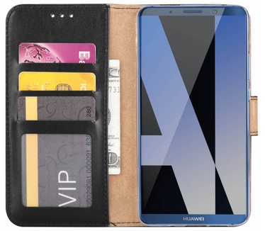 Luxe Lederen Bookcase hoesje voor de Huawei Mate 10 - Zwart (Huawei Mate 10) Zwart