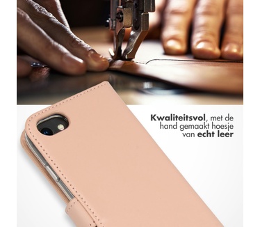 Selencia Echt Lederen Bookcase iPhone SE (2022 / 2020) / 8 / 7 / 6(s) - Roze