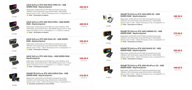 Nvidia GeForce RTX 4060 bij Finse webwinkel