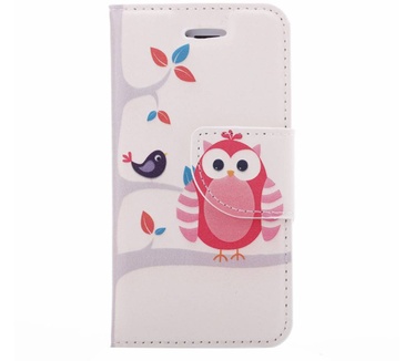 Vogel print lederen bookcase hoesje voor de Apple iPhone 5S (Apple iPhone 5S) Multi-color