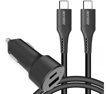 Accezz Car Charger met USB-C naar USB-C kabel - Autolader - 20 Watt - 1 meter - Zwart