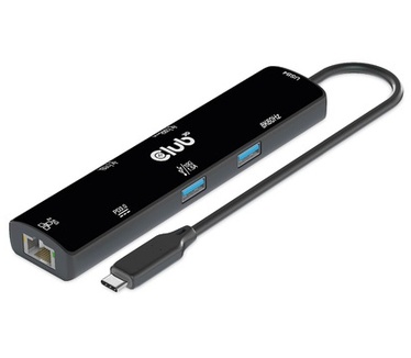 Club 3D USB4 Gen3x2 Type-C, 6-in-1 Hub with HDMI 8K60Hz or 4K120Hz, 2xUSB Type-A(10G), Ethernet RJ45(2.5G) and 2xUSB Type-C, 1x Data(10G) and 1xPD3.0 charging 100 watt