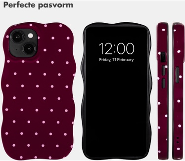 Selencia Vivid Wavy Backcover met MagSafe voor de Apple iPhone 14 / 13 - Happy Dots Burgundy