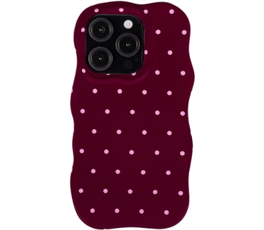 Selencia Vivid Wavy Backcover met MagSafe voor de Apple iPhone 15 Pro - Happy Dots Burgundy