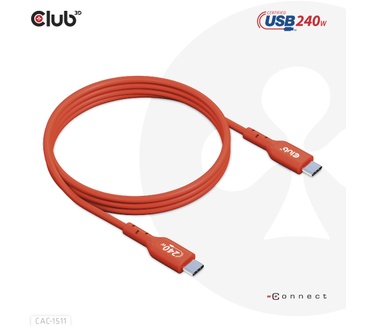 Club 3D USB2 Type-C Bi-Directional USB-IF Certified Cable Data 480Mb, PD 240W(48V/5A) EPR M/M 4m / 13.13ft