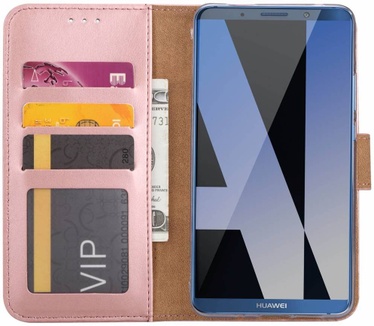 Luxe Lederen Bookcase hoesje voor de Huawei Mate 10 - Metallic Roze (Huawei Mate 10) Rosé Goud