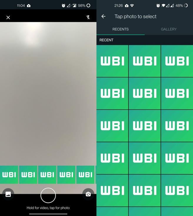 Nieuwe camera-interface in bètaversie WhatsApp. Bron: WABetaInfo