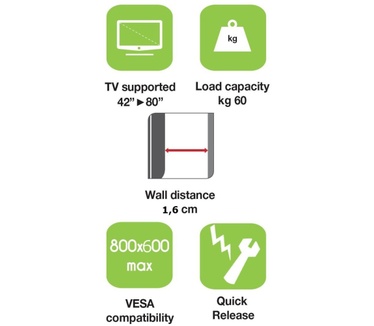 Techly Wall Mount for LED LCD TV 42-80 Ultra Slim Fixed H600mm" ICA-PLB 860